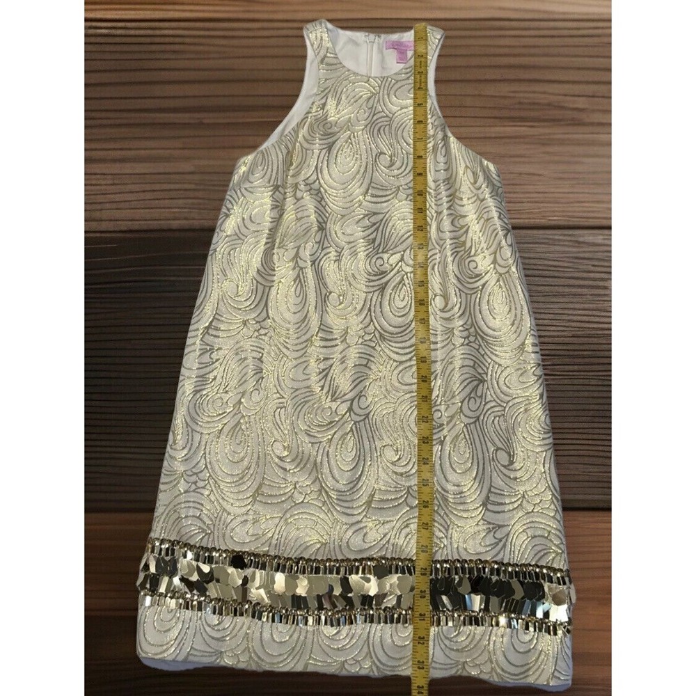 Lilly Pulitzer Sz XXS DIEDRA Gold‎ Metallic TIDAL WAVE Jacquard Dress Gorgeous - Picture 3 of 9